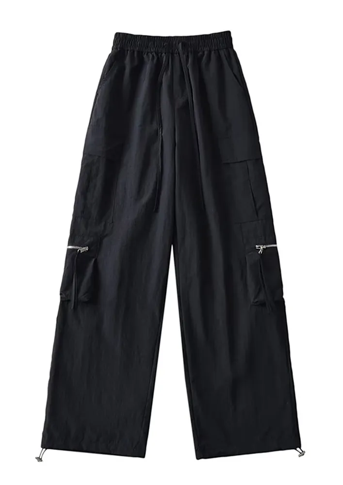 BLACK WIDE CARGO PARACHUTE PANTS