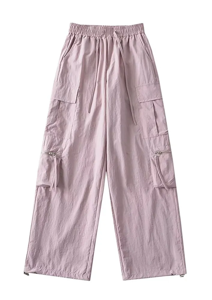 PINK WIDE CARGO PARACHUTE PANTS