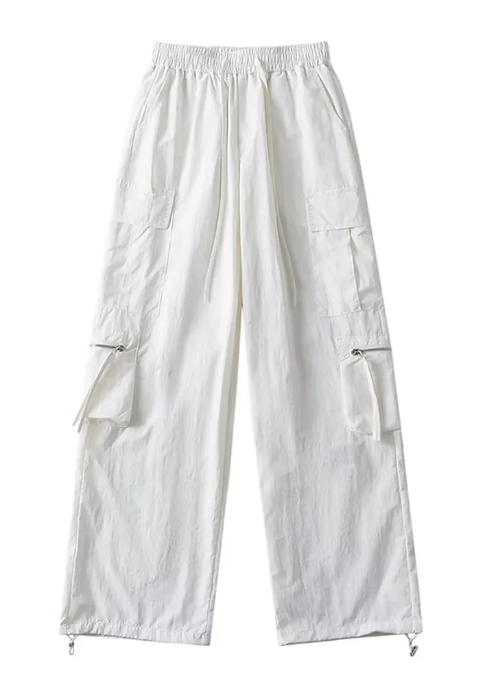 WHITE WIDE CARGO PARACHUTE PANTS