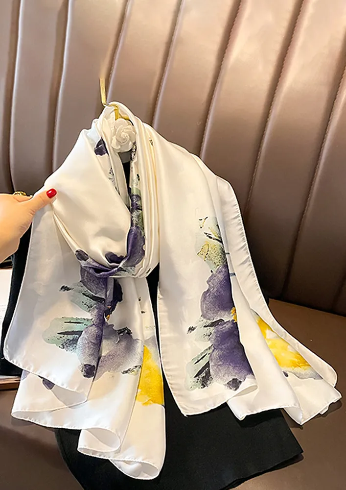 IMITATION SILK FLORAL WHITE STOLE