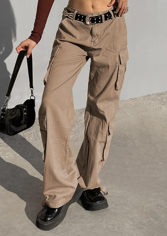 KHAKI STRAIGHT LOW-RISE STREET CARGO PANT