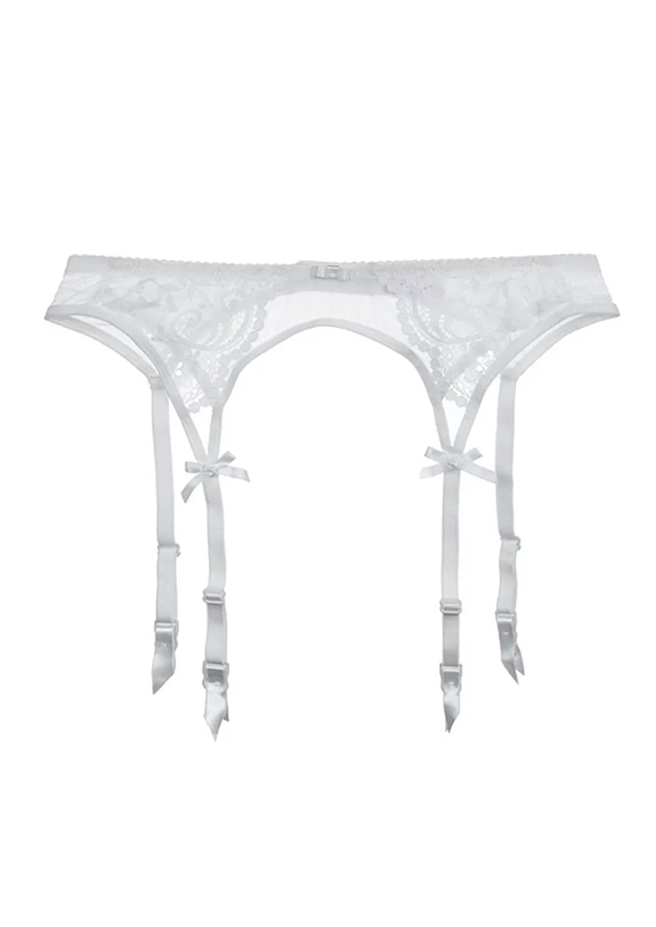 LACY WHITE HOOK-&-EYE GARTER BELT