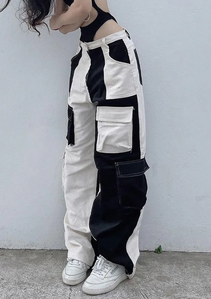 CORUROY COLOURBLOCK BLACK CARGO PANT