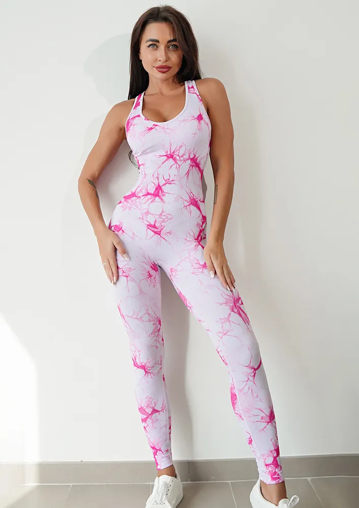 Pink Tie-dye Pattern Sports Jumpsuit