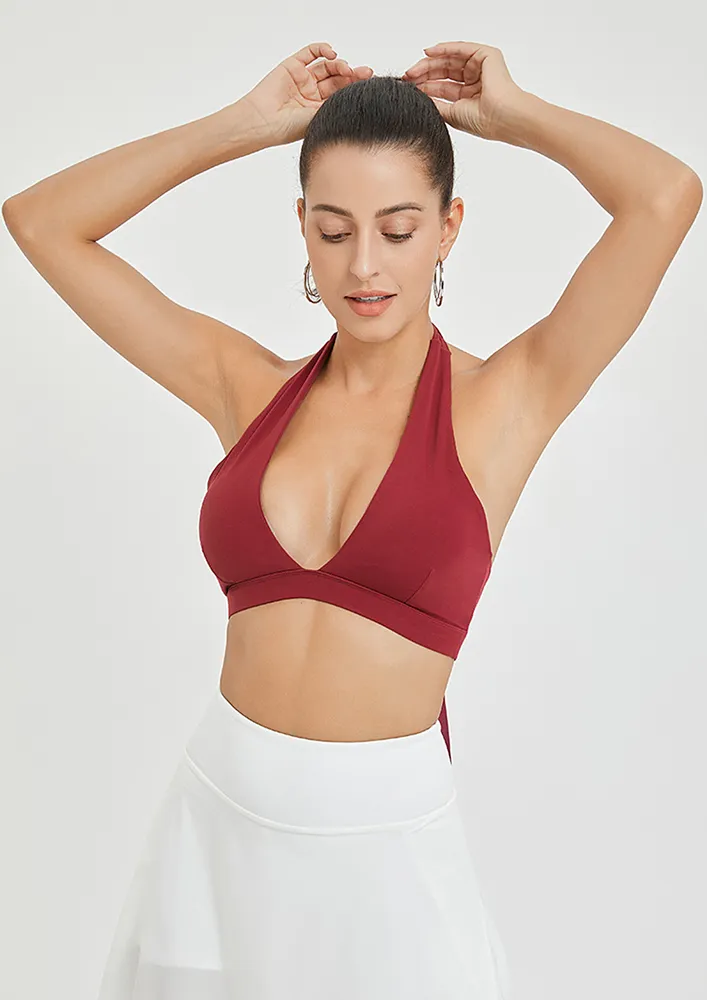 Red Cut-out Detail Tie-up Yoga Top