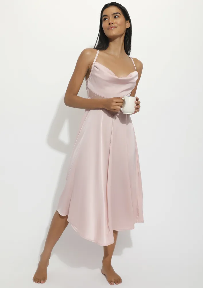 MIDI SATIN SLIP PINK NIGHTDRESS