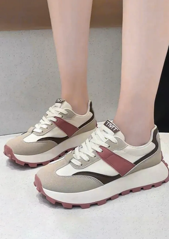 LACE-UP COLORBLOCK LEATHER TOP CASUAL SHOES