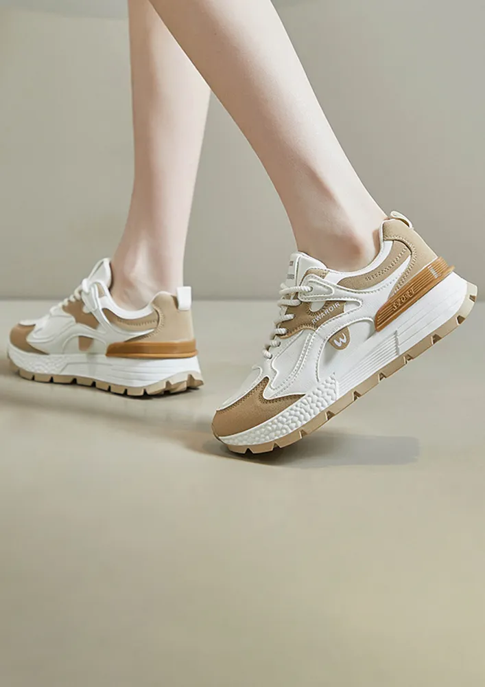 KHAKI CONTRAST OUTSOLE  LACE-UP SNEAKERS