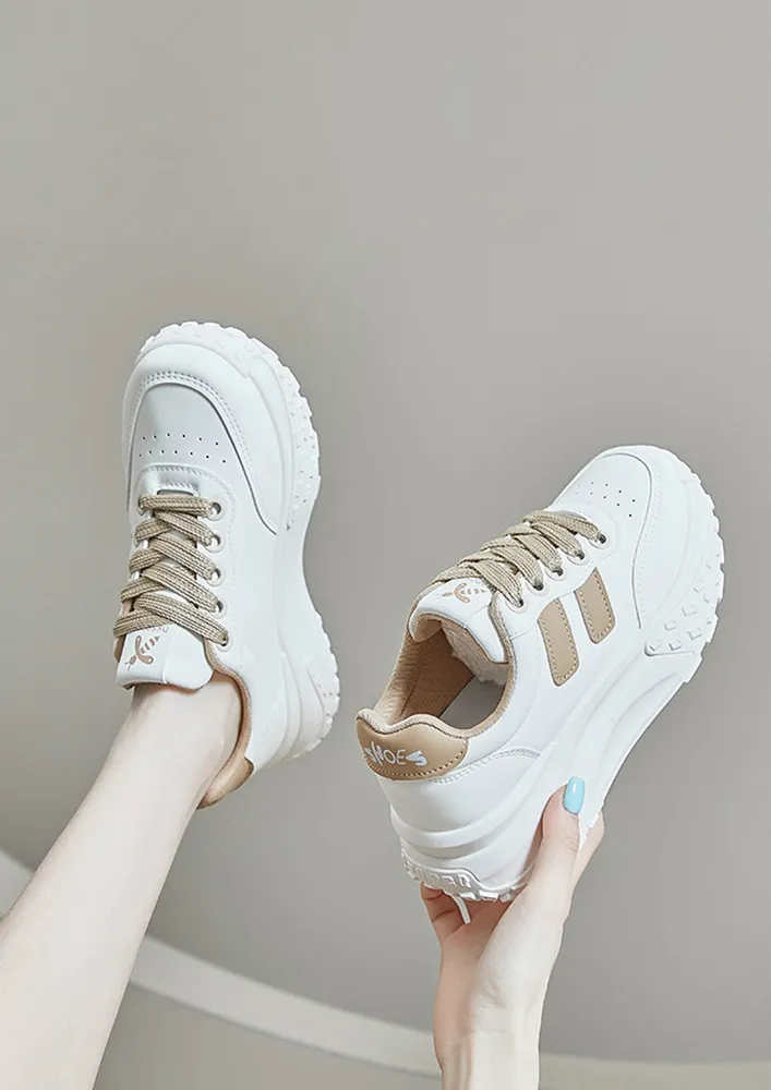 CONTRAST TEXTURED OUTSOLE PU CHUNKY SNEAKERS