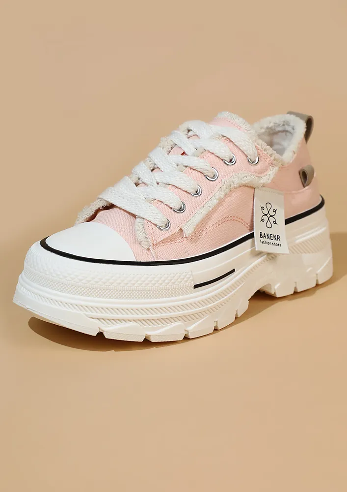 LACE-UP PINK CHUNKY OUTSOLE SNEAKERS