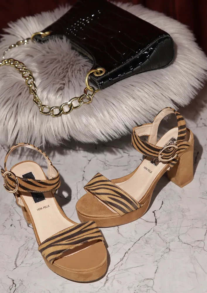 ZEBRA PRINT BROWN BLOCK HEELS