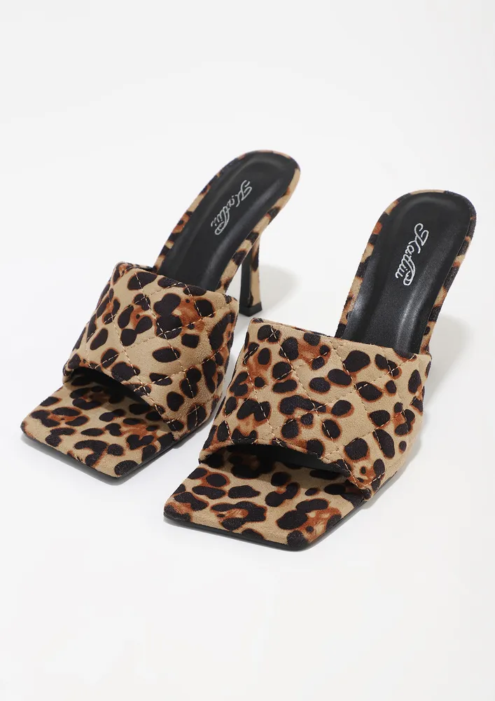 PRINTED QUILT PU STILETTO SANDALS