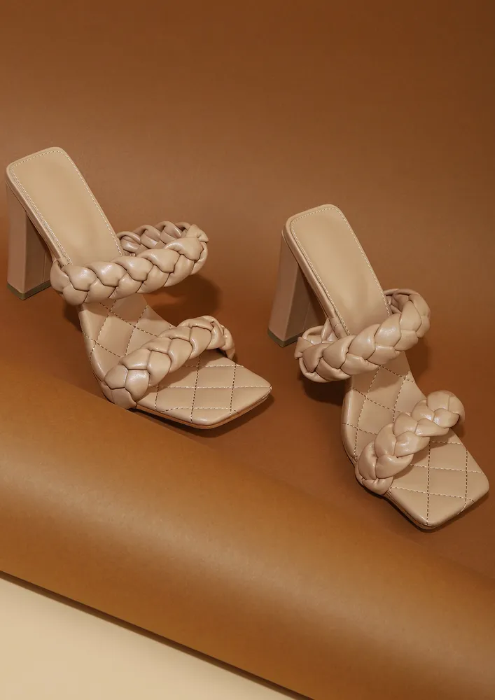 SMARTLY READY WITH BRAIDED SLIP-ON BLOCK HEEL BEIGE SANDALS