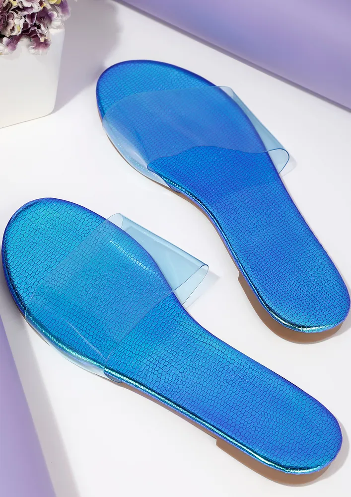 MYSTERIOUSLY BLUE TRASPARENT FLAT SANDALS 