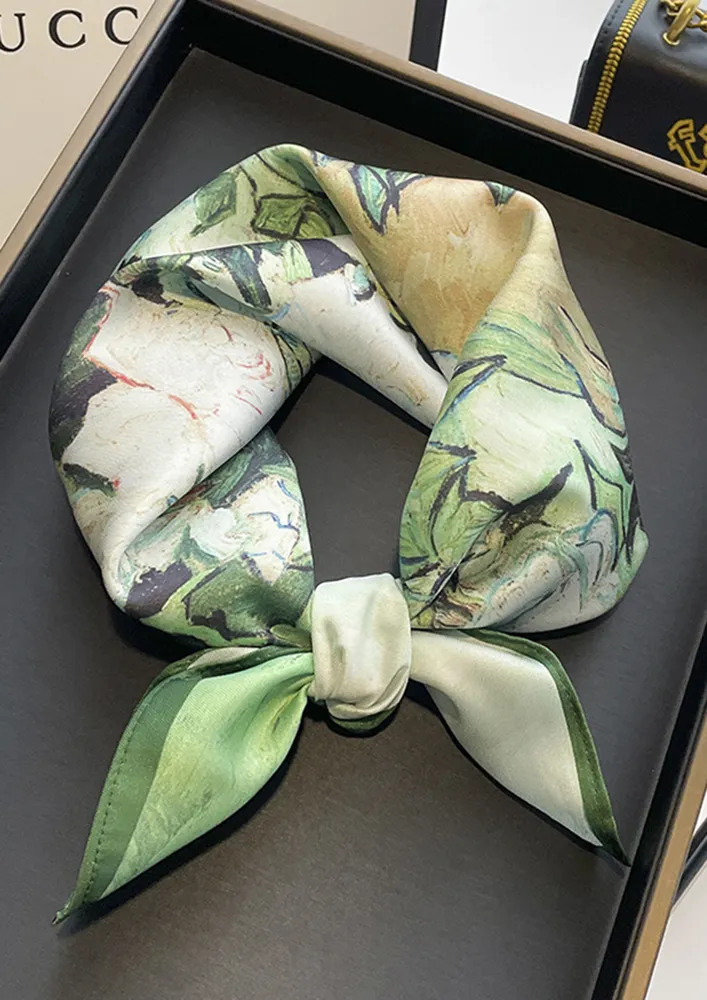 GREEN NATURE-PRINT IMITATION SILK SCARF