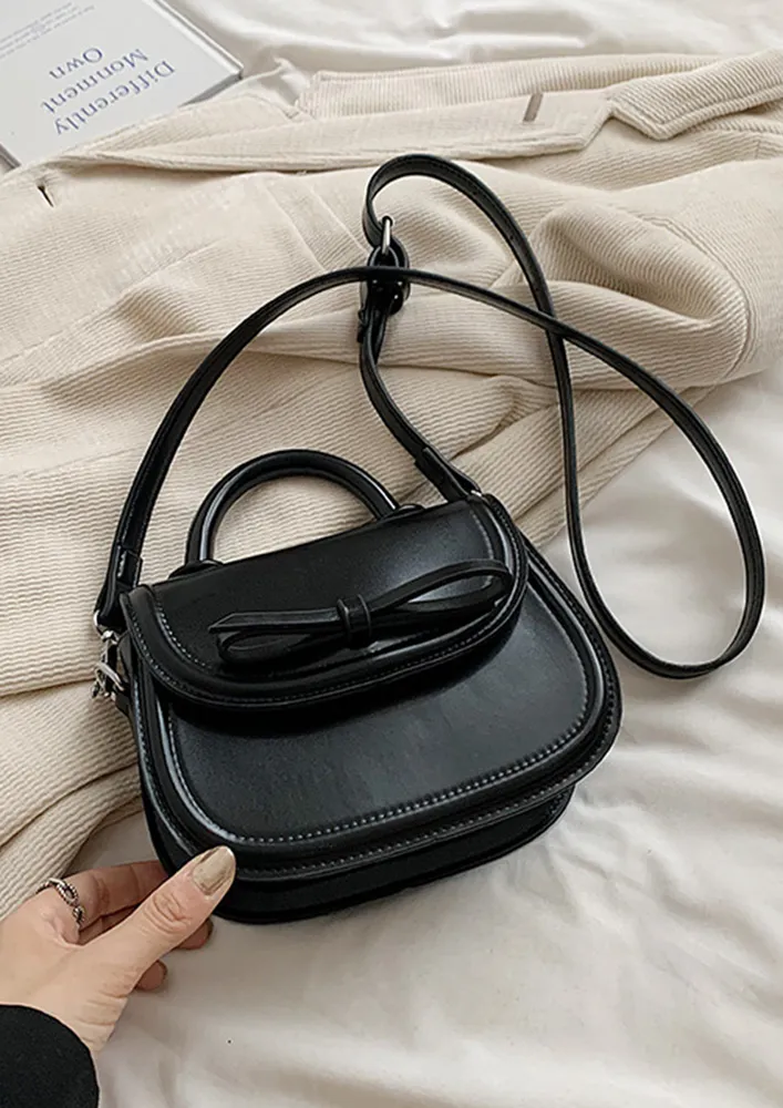 BLACK FRONT FLAP SMALL CROSSBODY BAG