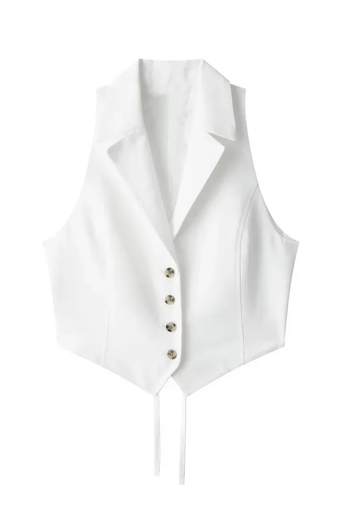 White Hollow-back Notched Collar Waistcoat