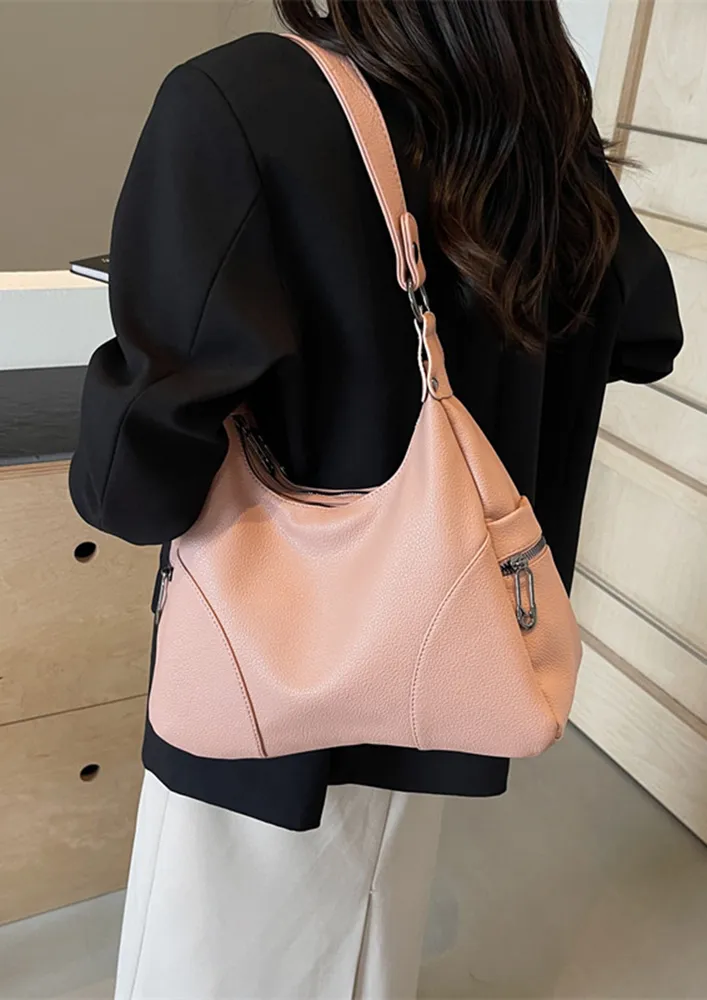 PINK IMITATION LEATHER SHOULDER BAG