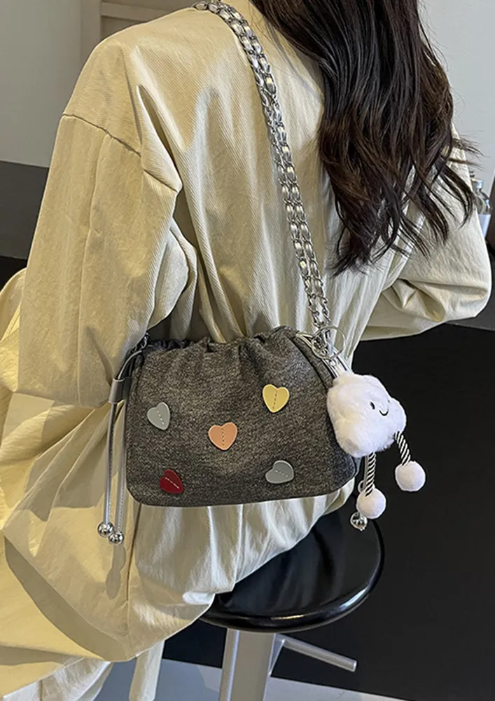 HEART-SHAPED APPLIQUE CANVAS CROSSBODY BAG