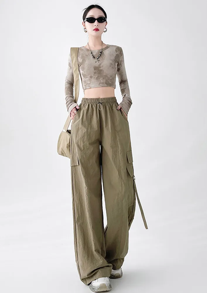 Green Crinkle-effect Nylon Parachute Pants