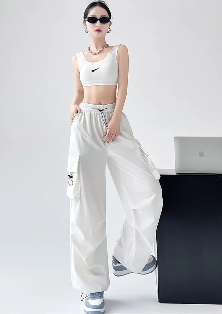 High-rise Pleated Detail Nylon Parachute Pants