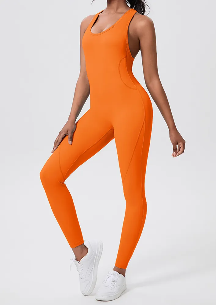 Orange Cut-out Racerback Sports Jumpsuit