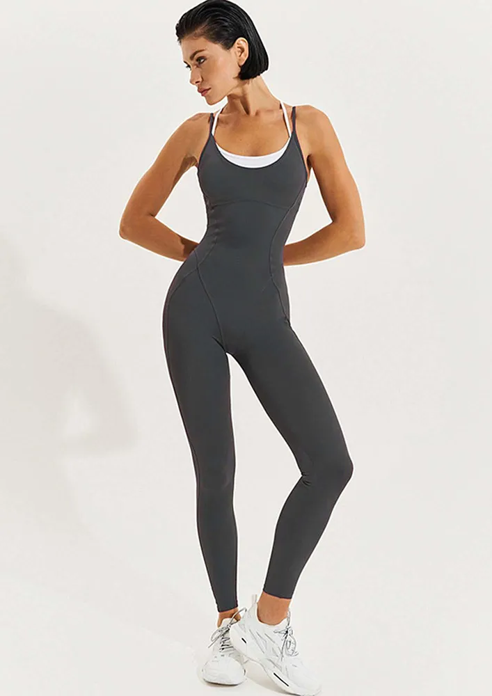 Contrast Grey Halter Neck Athleisure Jumpsuit