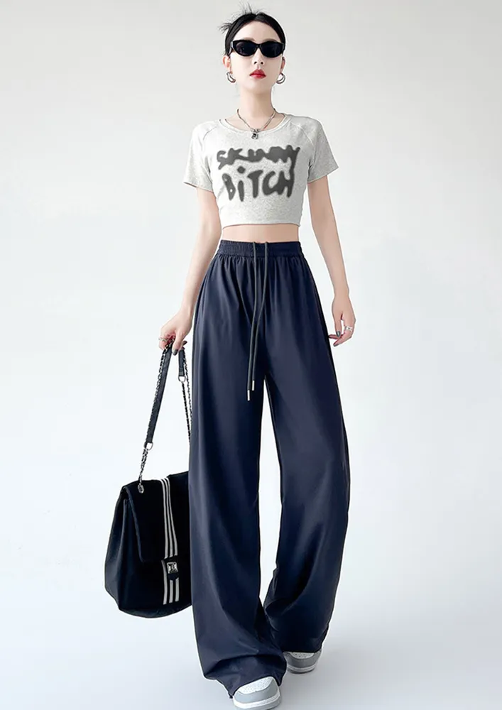 Dark Grey Drawstrings-waist Cord Stopper Pants