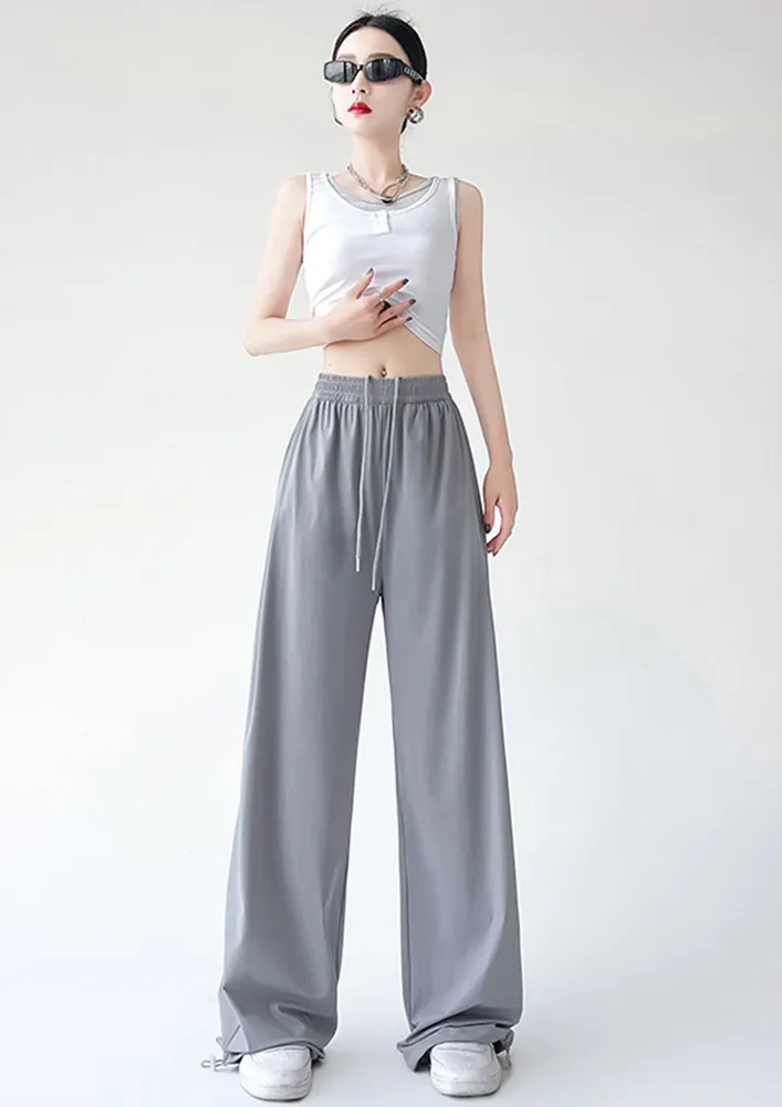 Grey Drawstrings-waist Cord Stopper Pants