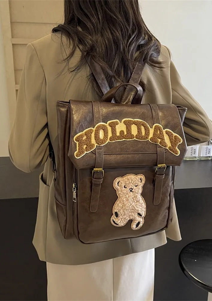 BROWN APPLIQUE WORK BACKPACK