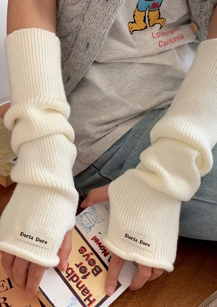 WHITE FINGERLESS GLOVES WITH THUMBHOLE