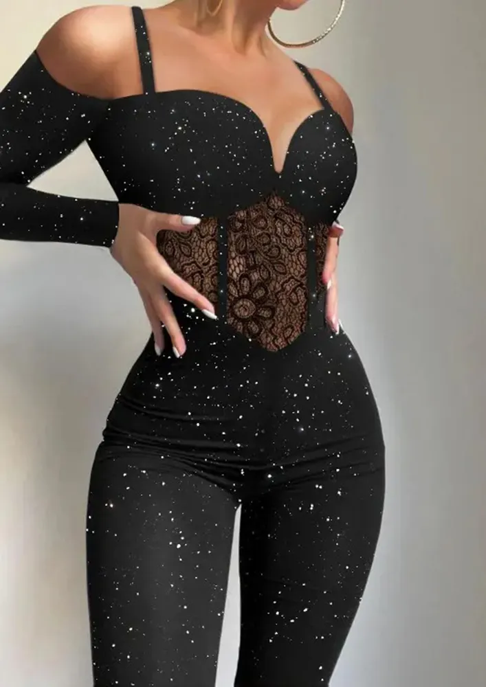 Black Embellished Cold-shoulder Jumpsuit