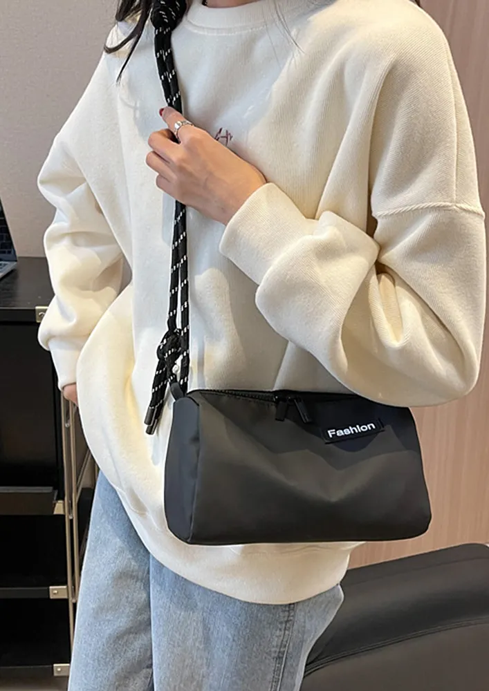 SMALL BLACK POLYESTER CROSSBODY DUFFLE BAG