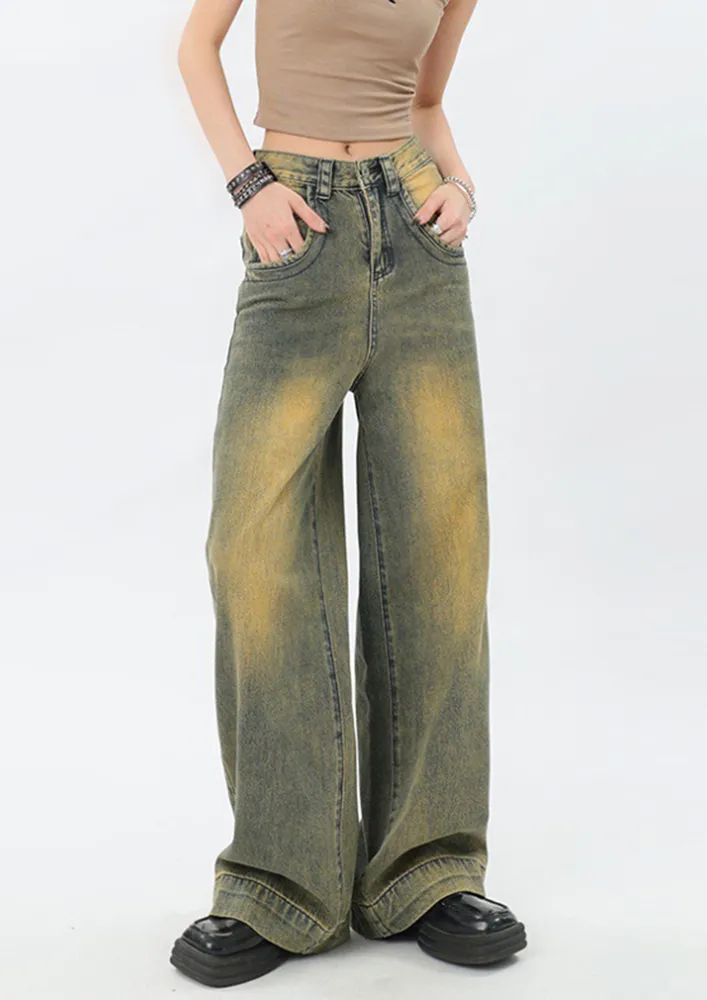 Faded-effect Long Wide Jeans