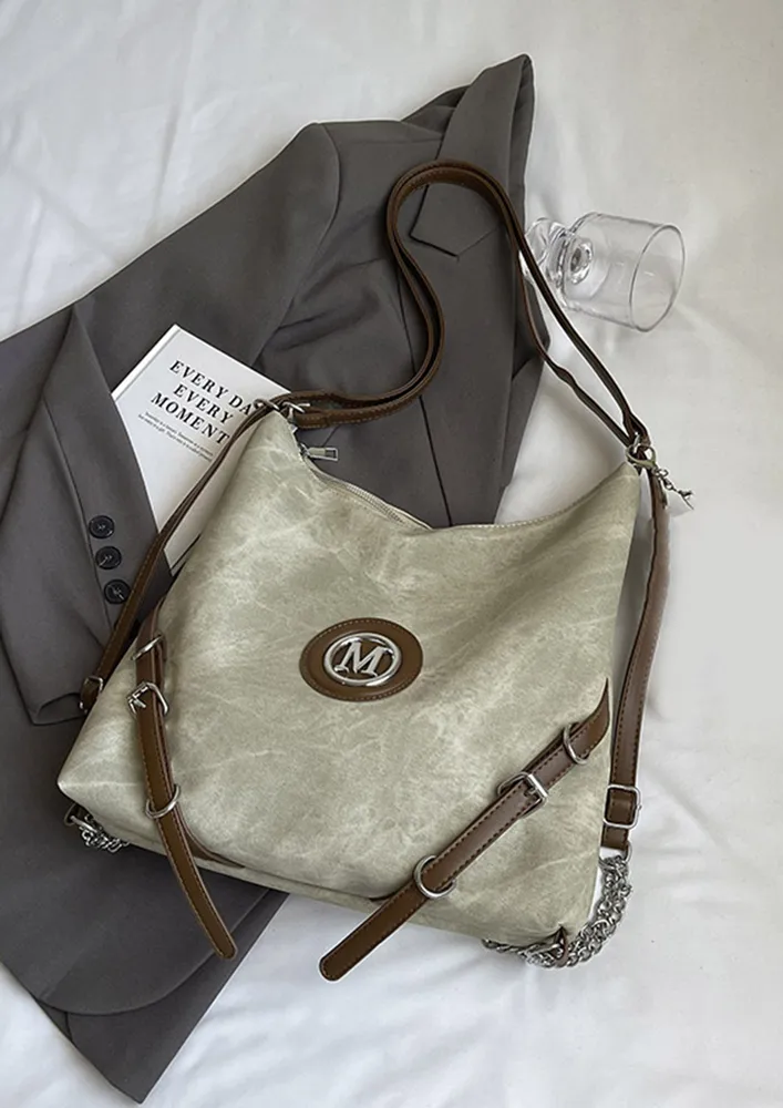 MULTIPURPOSE PU LEATHER BEIGE HOBO BAG