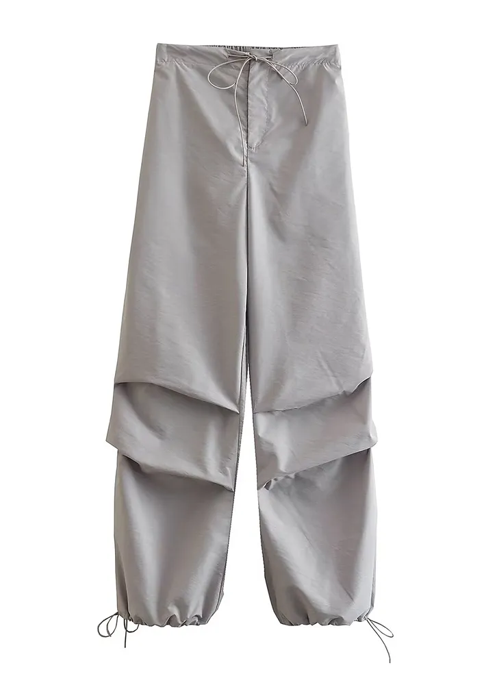 HIGH-WAIST GREY PARACHUTE PANTS