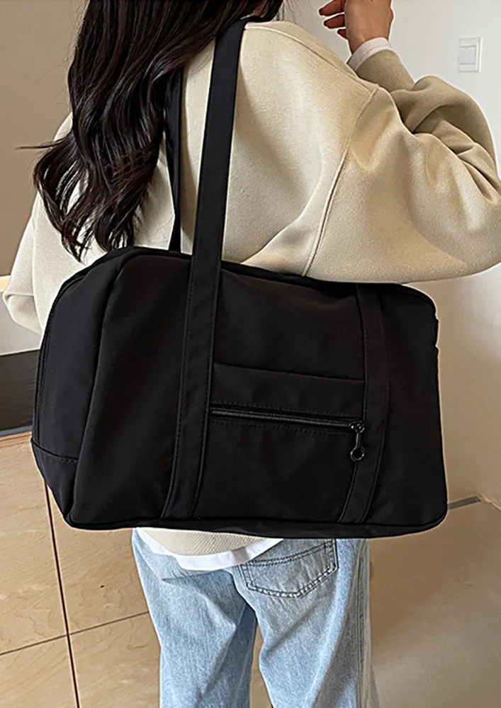 BLACK CANVAS DOUBLE STRAP SHOULDER BAG