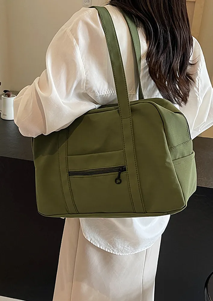 GREEN CANVAS DOUBLE STRAP SHOULDER BAG