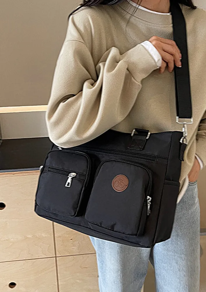 BLACK CANVAS UTILITY SHOULDER BAG