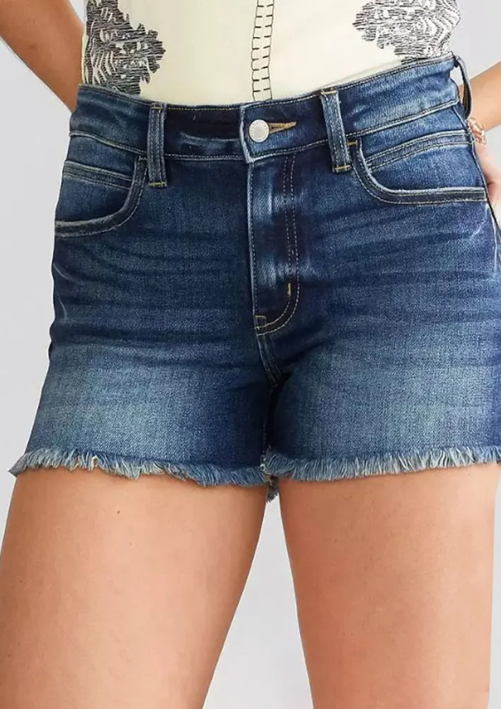 Frayed-hem Denim Blue Shorts