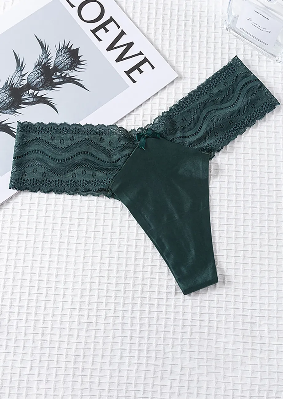 Satin Lace Dark Green Thong