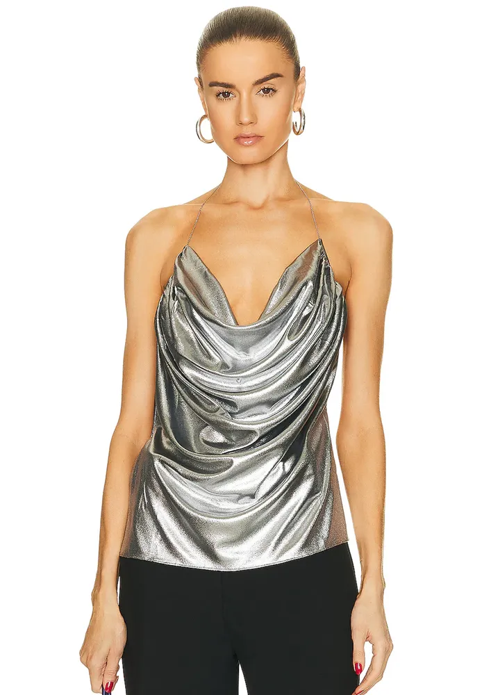 Metallic Silver Halter Cowl Cami